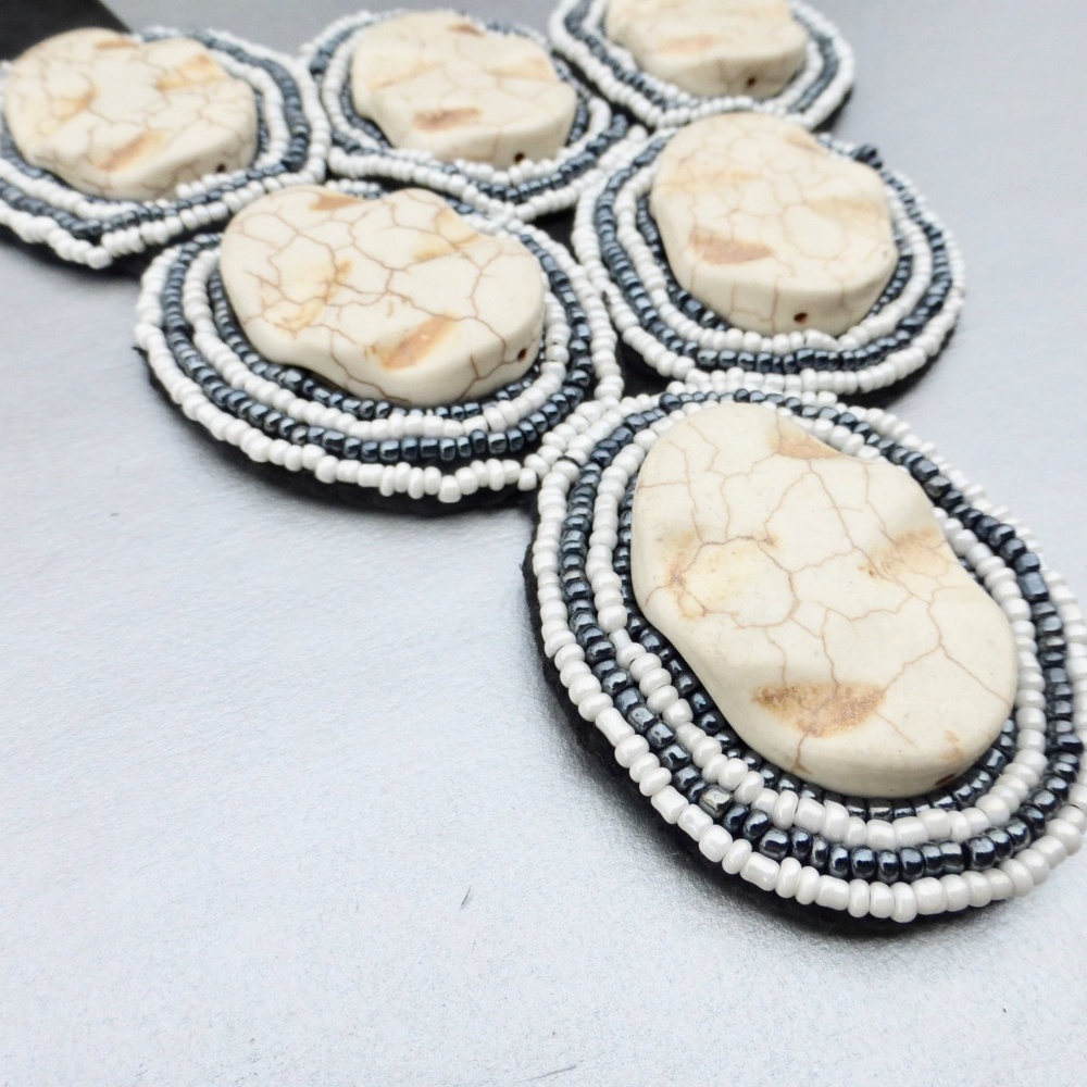 Off White Magnesite Bead Bib Statement Necklace - image 5
